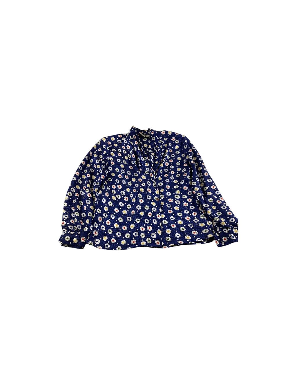 Blue Dotted Blouse Colorful Artsy Ilyssa Maxx for 3K Size 8 Womens Vintage